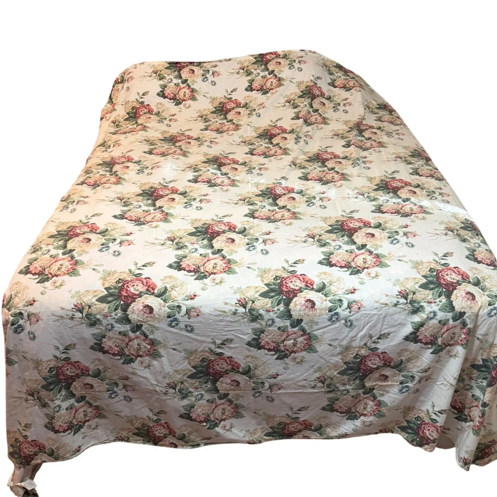 Vtg Royale Floral King Sheet Set 2pc 100% Cotton Cabbage Rose Cottage Chic USA